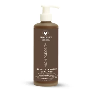 Veravana Naturals Herbal Cleansing Shampoo for High Porosity Hair in an 8oz eco-friendly pump bottle.
