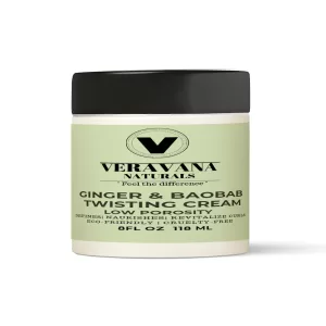 Veravana Naturals Ginger & Baobab Twisting Cream – Moisture Lock Styling Cream for High Porosity Hair, 8oz