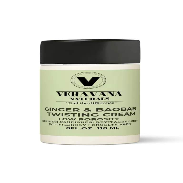 Veravana Naturals Ginger & Baobab Twisting Cream – Moisture Lock Styling Cream for High Porosity Hair, 8oz